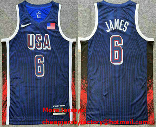 Men's USA Basketball #6 LeBron James Blue 2024 Swingman Heat Press Jersey