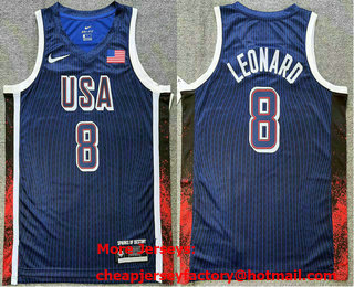 Men's USA Basketball #8 Kawhi Leonard Blue 2024 Swingman Heat Press Jersey