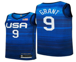 Men's USA Basketball #9 Jerami Grant 2021 Blue Tokyo Olympics Stitched Away Jersey