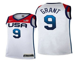 Men's USA Basketball #9 Jerami Grant 2021 White Tokyo Olympics Stitched Home Jersey