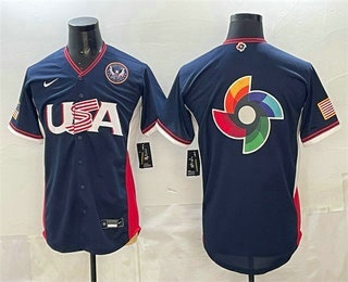 Men's USA Team Big Logo Navy 2026 World Baseball Classic 250th Patch Stitched Jersey