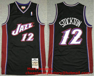 Men's Utah Jazz #12 John Stockton Black 1998-99 Hardwood Classics Soul Swingman Throwback Jersey