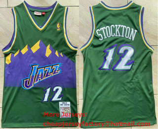 Men's Utah Jazz #12 John Stockton Mountain Green 1996-97 Hardwood Classics Soul Swingman Throwback Jersey