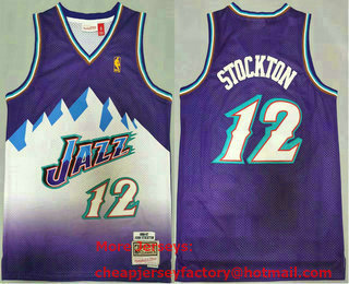 Men's Utah Jazz #12 John Stockton Mountain Purple 1996-97 Hardwood Classics Soul Swingman Throwback Jersey