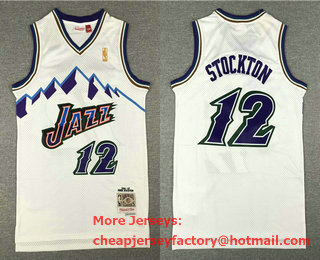 Men's Utah Jazz #12 John Stockton Mountain White Gold NBA 1996-97 Hardwood Classics Soul Swingman Throwback Jersey