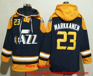 Men's Utah Jazz #23 Lauri Markkanen Blue Yellow Lace Up Pullover Hoodie