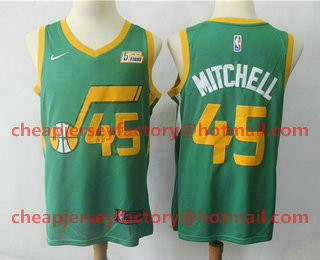 Men's Utah Jazz #45 Donovan Mitchell Green Nike Swingman 2018 playoffs Earned Edition Stitched Jersey With The Sponsor Logo