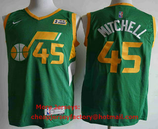 Men's Utah Jazz #45 Donovan Mitchell Green Nike Swingman 2021 Earned Edition Stitched Jersey With Sponsor Logo