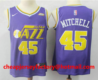 Men's Utah Jazz #45 Donovan Mitchell New Purple 2019 Nike Swingman 5 For The Fight Stitched NBA Jersey