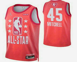 Men's Utah Jazz #45 Donovan Mitchell Red Diamond 75th 2022 All Star Heat Press Jersey