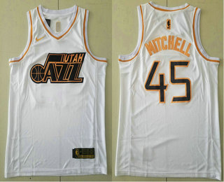Men's Utah Jazz #45 Donovan Mitchell White Golden Nike Swingman Stitched NBA Jersey