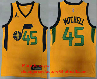 Men's Utah Jazz #45 Donovan Mitchell Yellow 2021 Brand Jordan Swingman Stitched NBA Jersey