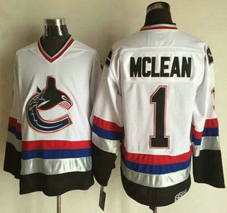 Men's Vancouver Canucks #1 Kirk McLean 1997-98 White CCM Vintage Throwback Jersey