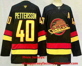 Men's Vancouver Canucks #40 Elias Pettersson Black 2024 With A Patch Stitched Jersey