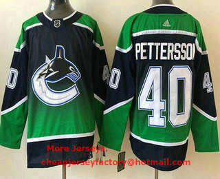 Men's Vancouver Canucks #40 Elias Pettersson Navy Green 2021 Reverse Retro Stitched NHL Jersey