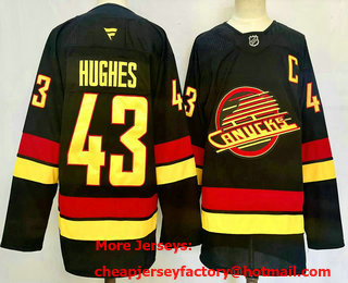 Men's Vancouver Canucks #43 Quinn Hughes Black 2024 With C Patch Stitched Jersey