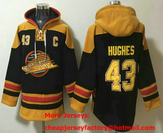 Men's Vancouver Canucks #43 Quinn Hughes Black Ageless Must Have Lace Up Pullover Hoodie