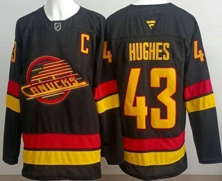 Men's Vancouver Canucks #43 Quinn Hughes Black Alternate Authentic Jersey
