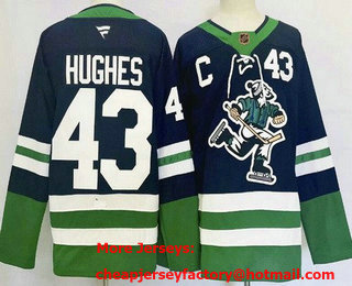 Men's Vancouver Canucks #43 Quinn Hughes Navy Reverse Retro 2025 Stitched Jersey