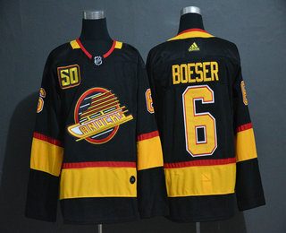 Men's Vancouver Canucks #6 Brock Boeser Black 50th Season Adidas Stitched NHL Jersey