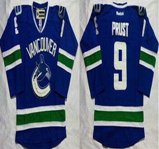 Men's Vancouver Canucks #9 Brandon Prust Home Blue NHL Reebook Jersey