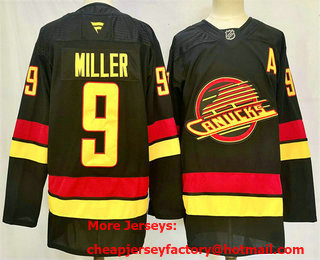 Men's Vancouver Canucks #9 JT Miller Black 2024 With A Patch Alternate Stitched Jersey