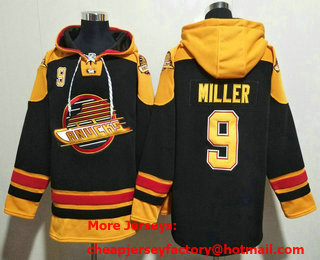 Men's Vancouver Canucks #9 JT Miller Black Ageless Must Have Lace Up Pullover Hoodie