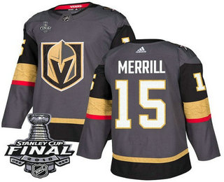 Men's Vegas Golden Knights #15 Jon Merrill Gray Stitched NHL Home with 2018 Stanley Cup Final Patch  Jersey