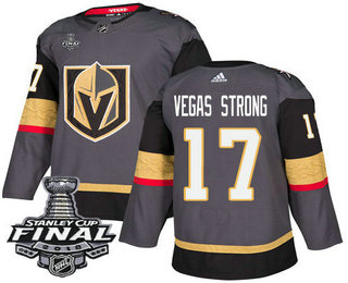 Men's Vegas Golden Knights #17 Men's Vegas Strong Gray Stitched NHL Home with 2018 Stanley Cup Final Patch  Jersey