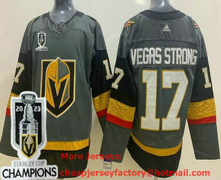 Men's Vegas Golden Knights #17 Vegas Strong Gray 2023 Stanley Cup Champions Authentic Jersey