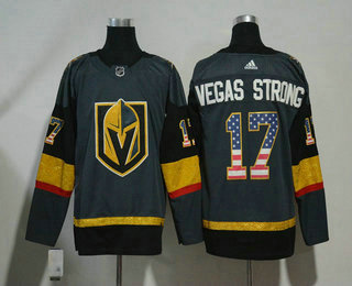 Men's Vegas Golden Knights #17 Vegas Strong Gray with USA Flag 2017-2018 Hockey Stitched NHL Jersey