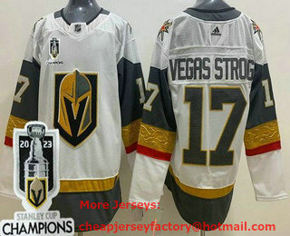 Men's Vegas Golden Knights #17 Vegas Strong White 2023 Stanley Cup Champions Authentic Jersey