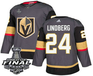 Men's Vegas Golden Knights #24 Oscar Lindberg Gray Stitched NHL Home with 2018 Stanley Cup Final Patch  Jersey