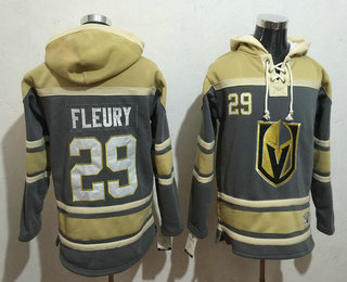 Men's Vegas Golden Knights #29 Marc-Andre Fleury Gray with Gream Stitched NHL Old Time Hockey Hoodie
