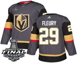 Men's Vegas Golden Knights #29 Marc-Andre Fleury Gray Stitched NHL Home with 2018 Stanley Cup Final Patch  Jersey