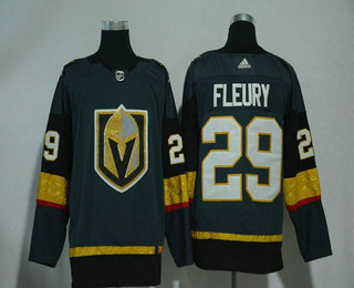 Men's Vegas Golden Knights #29 Marc-Andre Fleury Gray With Handwork Sequin Fashion Team Logo Home 2017-2018 Hockey Stitched NHL Jersey
