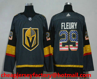 Men's Vegas Golden Knights #29 Marc-Andre Fleury Gray with USA Flag 2017-2018 Hockey Stitched NHL Jersey