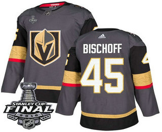 Men's Vegas Golden Knights #45 Jake Bischoff Gray Stitched NHL Home with 2018 Stanley Cup Final Patch  Jersey