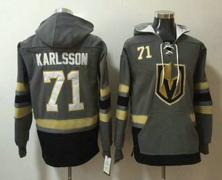 Men's Vegas Golden Knights #71 William Karlsson Gray Stitched NHL Old Time Hockey Pullover Hoodie