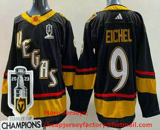 Men's Vegas Golden Knights #9 Jack Eichel Black Reverse Retro 2023 Stanley Cup Champions Authentic Jersey
