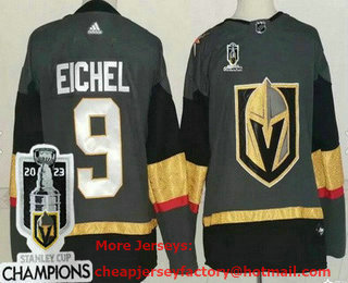 Men's Vegas Golden Knights #9 Jack Eichel Gray 2023 Stanley Cup Champions Authentic Jersey