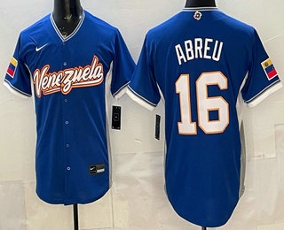 Men's Venezuela #16 Wilyer Abreu Blue 2026 World Baseball Classic Cool Base Jersey