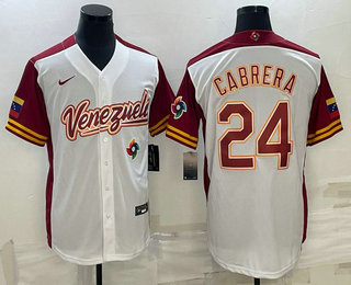 Men's Venezuela Baseball #24 Miguel Cabrera 2023 White World Classic Stitched Jersey 02