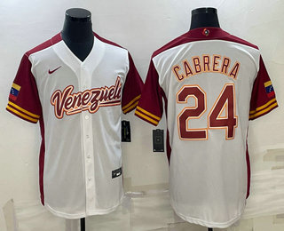 Men's Venezuela Baseball #24 Miguel Cabrera 2023 White World Classic Stitched Jersey 03