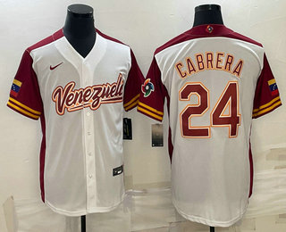 Men's Venezuela Baseball #24 Miguel Cabrera 2023 White World Classic Stitched Jersey 04