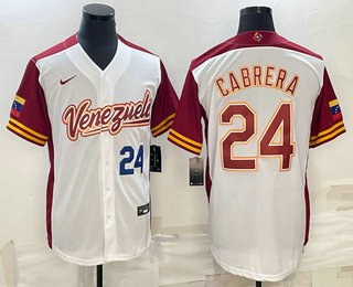 Men's Venezuela Baseball #24 Miguel Cabrera Number 2023 White World Classic Stitched Jersey 01