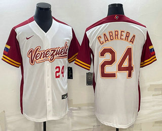 Men's Venezuela Baseball #24 Miguel Cabrera Number 2023 White World Classic Stitched Jersey 02