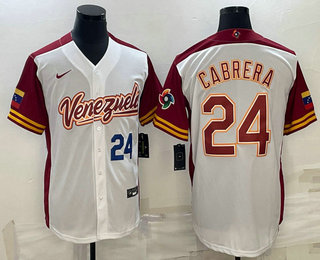 Men's Venezuela Baseball #24 Miguel Cabrera Number 2023 White World Classic Stitched Jersey 03