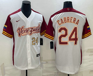 Men's Venezuela Baseball #24 Miguel Cabrera Number 2023 White World Classic Stitched Jersey 04