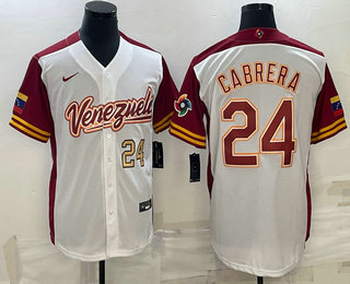 Men's Venezuela Baseball #24 Miguel Cabrera Number 2023 White World Classic Stitched Jersey 05
